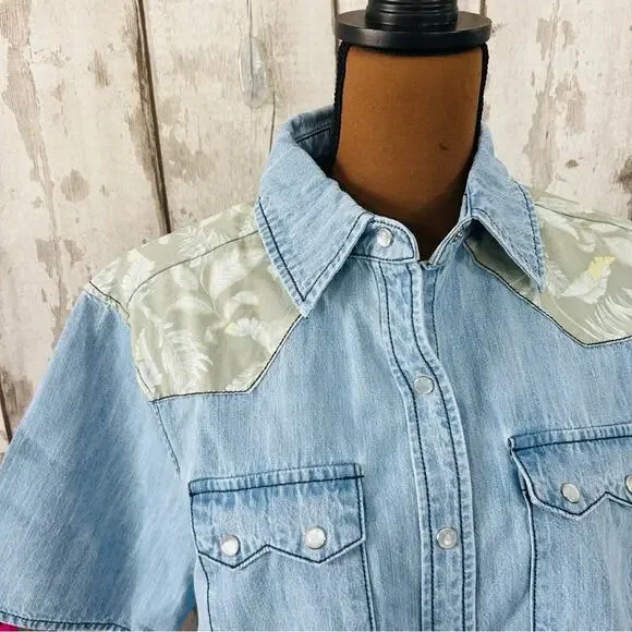 Free People x Sandrine Rose - NWT Western Short Sleeve Denim Shirt - Picture 3 of 12